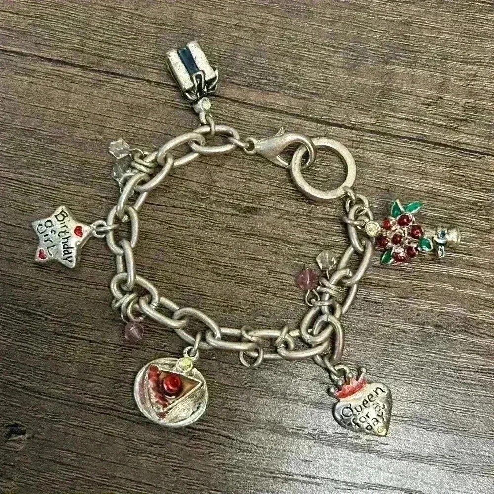 Vintage Silver Tone Birthday Girl Pendant Bracelet
